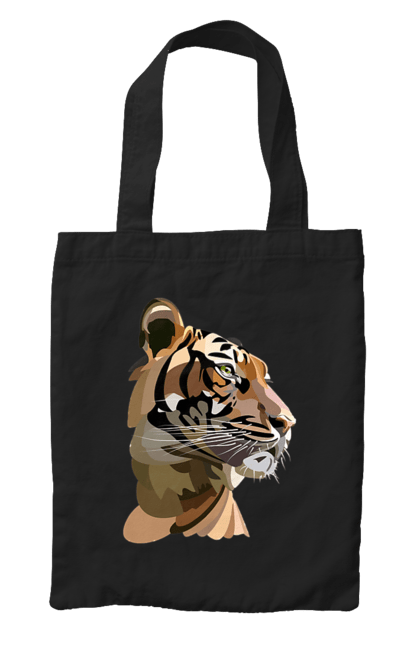 Сумка з принтом "Профіль тигра". Велика кішка, великий кіт, дика природа, дикий, звір, погляд, портрет, природа, профіль, стилізація, тварина, тигр, хижак. ART принт на футболках