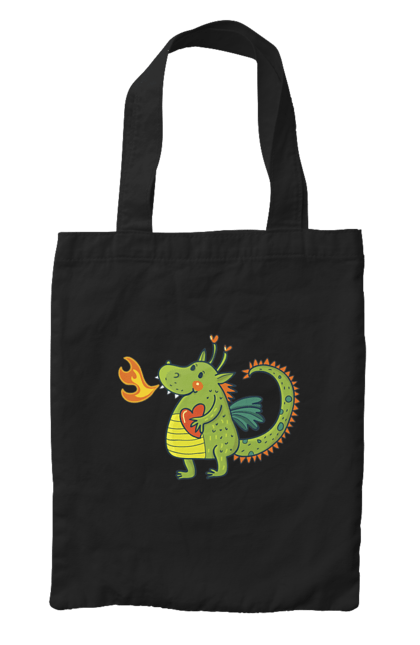 Bag with prints Dragon in love. Dragon, fire, green dragon, heart, hearts, love, new year, symbol 2024. 2070702
