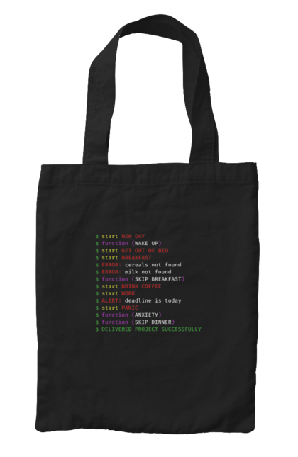 Сумка з принтом "Життя програміста". Angular, c, css, html, it, javascript, jquery, php, python, react, svelt, vue, айтишник, айті, гумор, код, кодувати, прогер, програміст, програмісти, ти ж, ти ж програміст, тиж програміст. ART принт на футболках