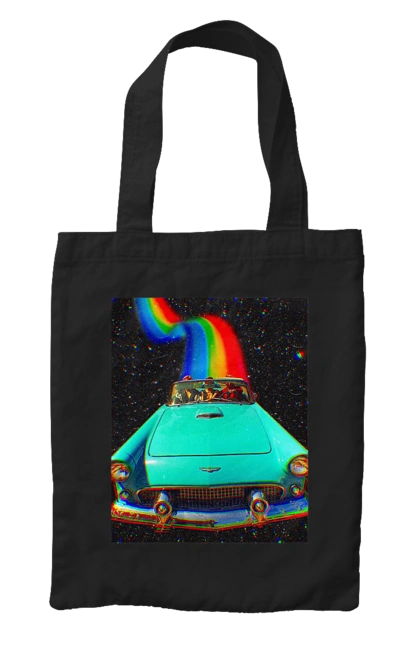 Сумка с принтом Картина, машина в космосе. Картина, космос, машина, поездка, прикол, путешествия, радуга, ретро. 2070702