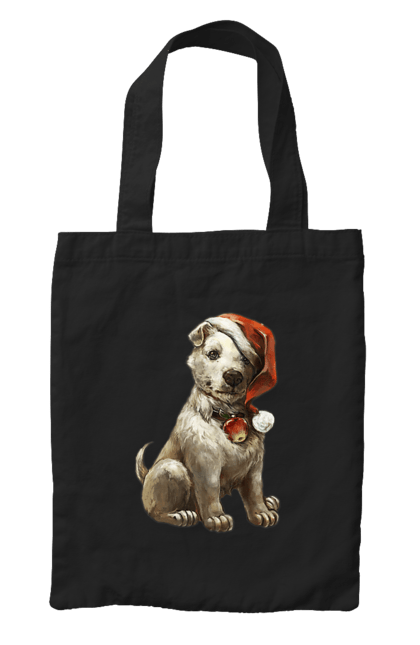 Сумка з принтом "Зимовий собака з новорічною шапкою". Зима, новий рік, різдво, сніг, собака. CustomPrint.market