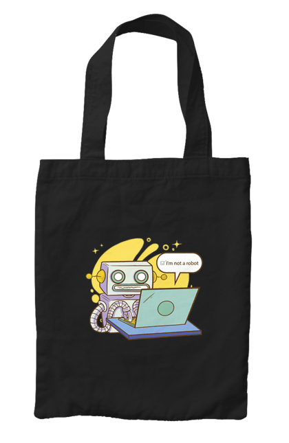 Сумка з принтом "Я не робот Хакер зрозуміє 404 до дня програміста". 404, aws, backend, c++, cloud, css, frontend, golang, java, js, linux, python, script, web, ай ті, айті, айтішник, верстка, дата, код, компьютер, лаптоп, облако, ошибка, програміст, программа, программист, програмування, робот, хакер, язык. 2070702