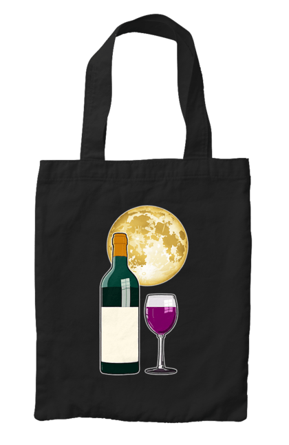 Сумка з принтом "Червоне вино під Місяцем". Алкоголь, вино, диск, келих, коло, місяць, ніч, пляшка, романтика, світло, скло, чарка, червоне вино. ART принт на футболках