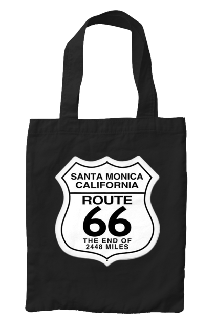 Bag with prints Route 66. Bike, biker, biker club, bikers club, brother, brutal, dude, hot asphalt, hot horse, hot rod, motorcycle, motorcyclist, real man, road 50, road 66, road 80, roads of america, roads of ukraine, roads we choose, speed, take, thirst for speed. 2070702