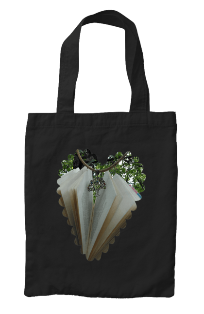 Сумка з принтом "Книжкова валентинка". Дерево, книги, книжки, любов, прикраса, природа, серце, форма серця, читання. 2070702