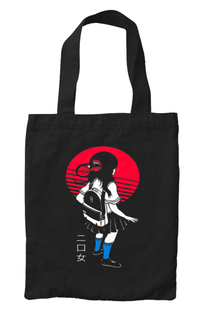 Bag with prints Two Mouthed Girl. Horror, japan, language, lips, mouth, schoolgirl, young woman. 2070702