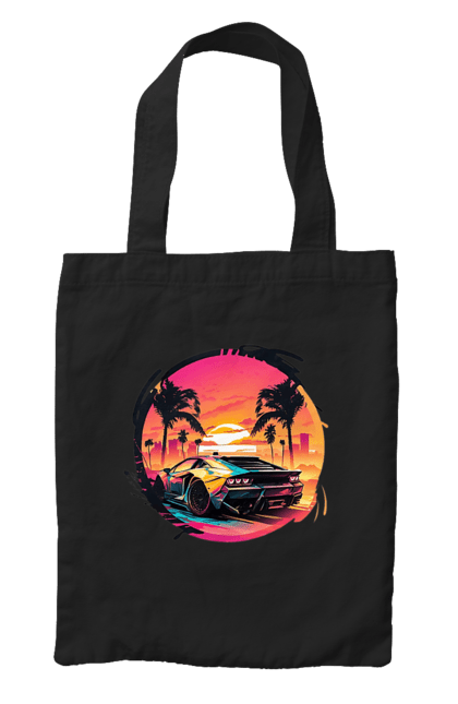 Сумка з принтом "Ламборджині Ретровейв". Авто, автомобиль, ламба, ламборджині, машина, машини, ретровейв. 2070702