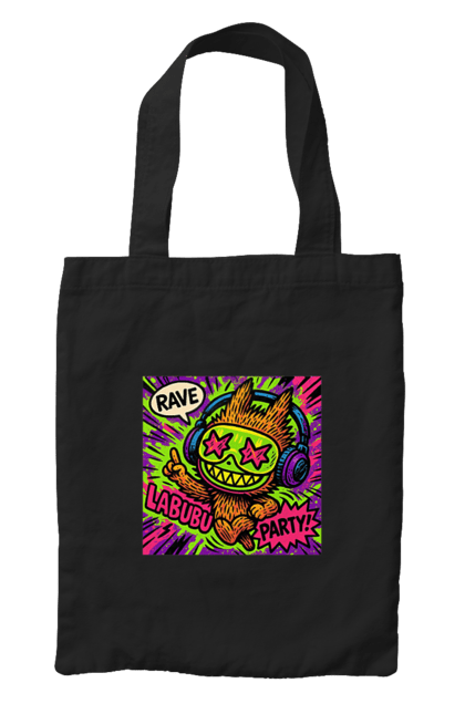 Сумка з принтом "Лабубу". Вечірка, вуличне мистецтво, графіті, зоряніочі, коміксстиль, лабубу, навушники, неон, попарт, рейв. 2070702