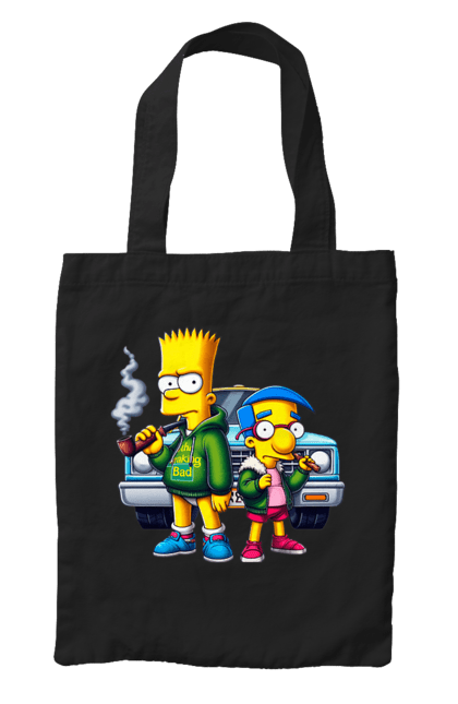 Bag with prints Bart Breaking Bad. Bart, breaking bad, cartoon, character, laboratory, milhouse, serial, simpson, simpsons. 2070702