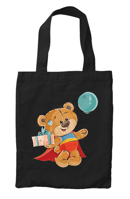 Сумка з принтом "Ведмедик з кулькою". Медвеженок, плащ, повітряну кульку, подарунок, супермен. CustomPrint.market