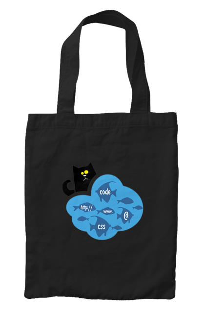 Сумка з принтом "Кіт програміст". Angular, c, css, html, it, javascript, jquery, php, python, react, svelt, vue, айтишник, айті, гумор, код, кодувати, прогер, програміст, програмісти, ти ж, ти ж програміст, тиж програміст. 2070702