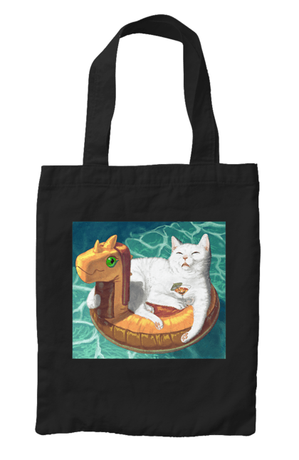 Сумка з принтом "Білий кіт у плавальному колі, на відпочинку". Басейн, відпочинок, кіт, коктейль, море, плавальний круг. 2070702