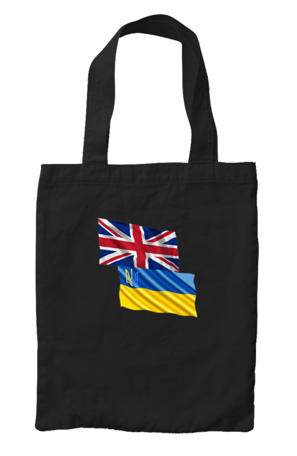 Сумка з принтом "Прапор Великої Британії, прапор України, Підтримка України". Британія, велика британія, війна, киев, мир, національні кольори, прапор, прапор британії, прапор великої британії. 2070702