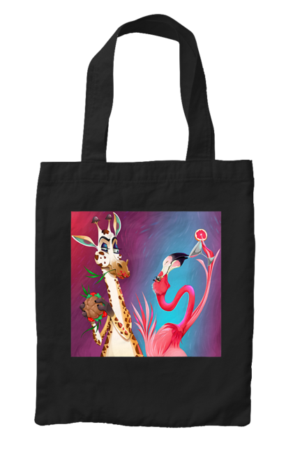 Сумка з принтом "Жираф І Фламінго На Вечірці". Жираф, їжа, коктейль, фламінго. 2070702