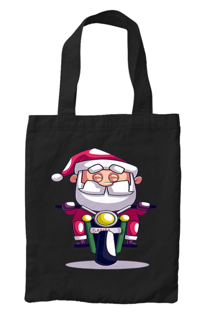 Сумка з принтом "Щасливий Санта на мотоциклі". 2022, дід мороз, зима, мотоцикл, новий рік, різдво, санта, сніг. 2070702