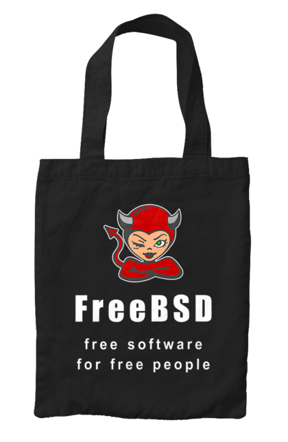 Сумка з принтом "Freebsd Для Вільних". Bsd, freebsd, unix, адміністратор, айті, айтішник, безкоштовна, безкоштовно, бестія, білий, вільна, демон, демонесса, доступність, незалежність, операційна система, ос, програміст, програмне забезпечення, свобода, сисадмін, система, системний адміністратор, софт, текст, червоний. 2070702