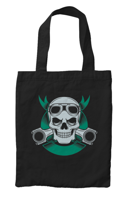 Сумка з принтом "череп мотолюбитель". Байк, мото, окуляри, череп. 2070702