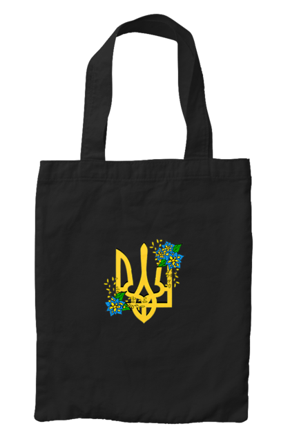 Сумка з принтом "Український герб з квітами". Герб, герб україни, для жінок, квіти, сине жовтий. ART принт на футболках