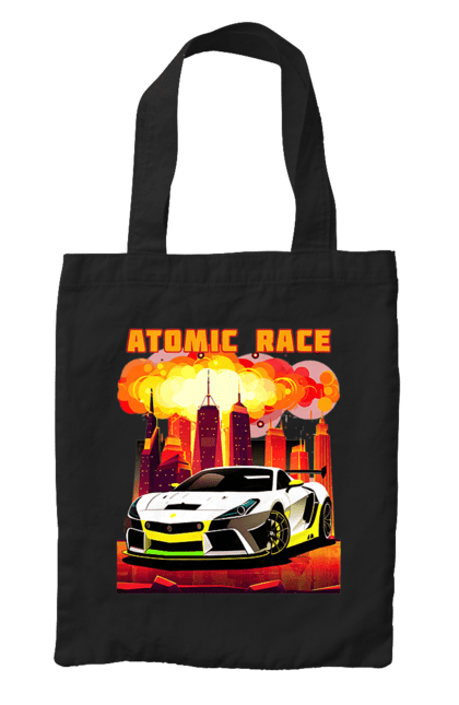 Сумка з принтом "Атомна гонка". Авто, автомобіль, атомні перегони, гонки, гоночні машини, спортивна машина, спорткар. 2070702