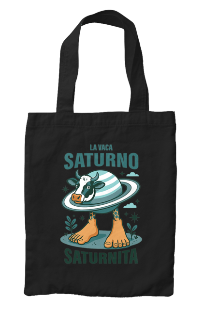 Сумка з принтом "Lavaca Saturno Saturnita". Брейнрот, італійська гнилизна мозку, італійський брейнрот, італійський мем, італійські меми, корова сатурн, ла вака, ла вака сатурно, лавака сатурно, сатурно сатурніто. 2070702