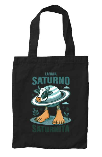 Сумка з принтом "Lavaca Saturno Saturnita". Брейнрот, італійська гнилизна мозку, італійський брейнрот, італійський мем, італійські меми, корова сатурн, ла вака, ла вака сатурно, лавака сатурно, сатурно сатурніто. 2070702