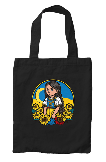 Сумка з принтом "Мила Українська дівчинка". Блакитний, жовтий, жовто-блакитний, зроблено в україні, патріот, патріоти україни, підтримую україну, прапор україни, україна, українська дівчинка. 2070702