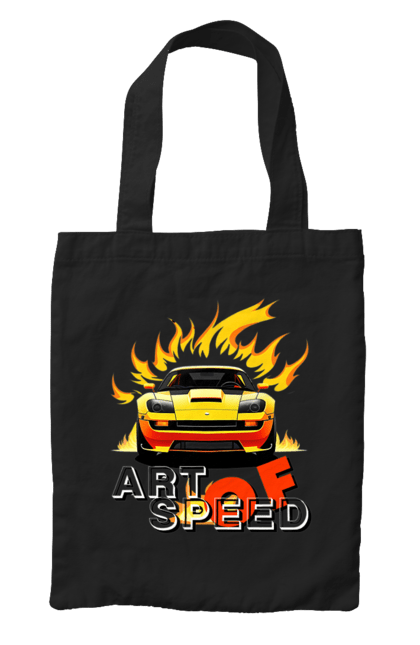 Сумка з принтом "Машина у вогні". Автомобіль, вогонь, спортивна машина, спортивний автомобіль, швидкість. 2070702