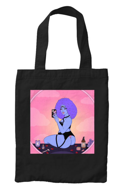 Сумка з принтом "Фіолетова Дівчина Фото У Дзеркалі". Білизна, дзеркало, фото. 2070702