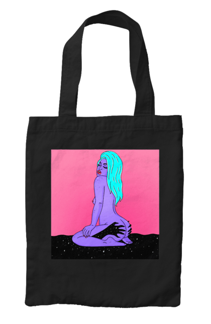 Сумка з принтом "Фіолетова Дівчина В Руках". Дівчина, інопланетянка, сидить. 2070702