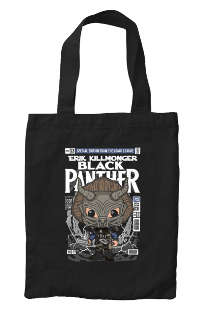 Сумка з принтом "Erik Killmonger (Black Panther)". Дивуватися, ерік, комікси, пантера, торговець вбивцями, чорна пантера, чорний. Funkotee