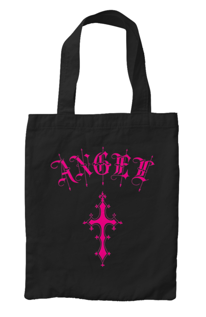 Bag with prints Logo Angel. Angel, cross, gothic, gothick style, logo, pink. 2070702