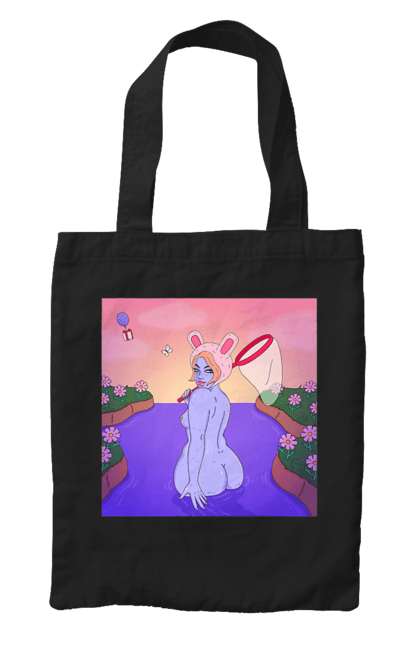 Сумка з принтом "Фіолетова Дівчина На Полюванні". Гола, дівчина, сачок. 2070702