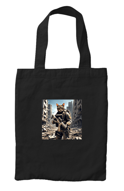 Сумка з принтом "Кіт десантник". Бронежилет, війна, військовий, гвинтівка, захисник, камуфляж, кіт, рушниця. 2070702