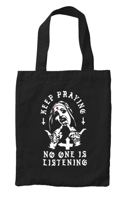 Сумка с принтом Продолжай молиться никто не слушает. Крутая, модная, молодежная, монашка, никто не слушает, продолжай молиться, стильная, фак. 2070702