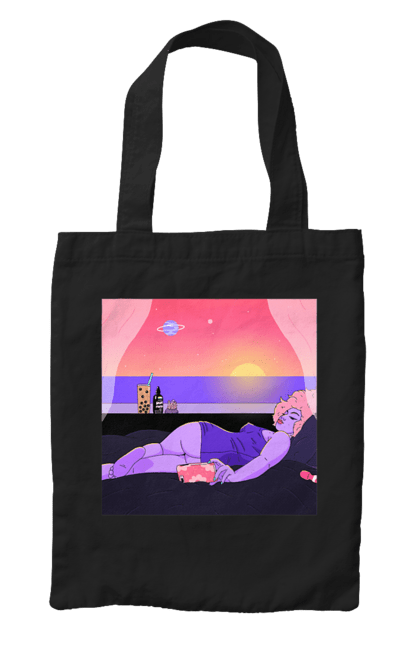 Сумка з принтом "Фіолетова Дівчина На Відпочинку". Дівчина, захід, телефон. 2070702