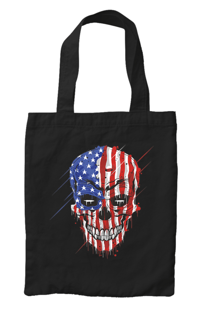 Bag with prints Skull with flag. Bones, eagle, flag, scull, smile, teeth, usa. 2070702