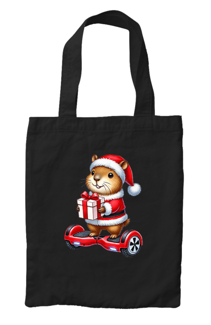 Bag with prints Christmas Capybara with a Gift. Animal, capybara, christmas, christmas capybara, gift, holiday, new year, new year`s gift, santa. 2070702