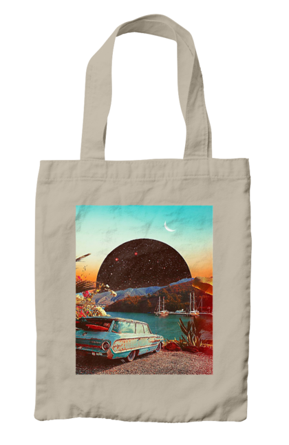 Сумка з принтом "Картина, машина біля річки". Картина, машина, планета, прикол, ретро, річка. 2070702