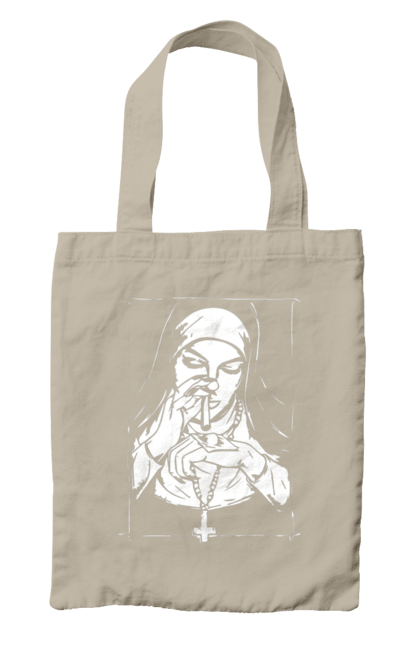 Сумка з принтом "Монашка нюхає порошок". Крута, метал, модна, молодіжна, популярна, рок, хрест, черниця, черниця нюхає порошок. 2070702