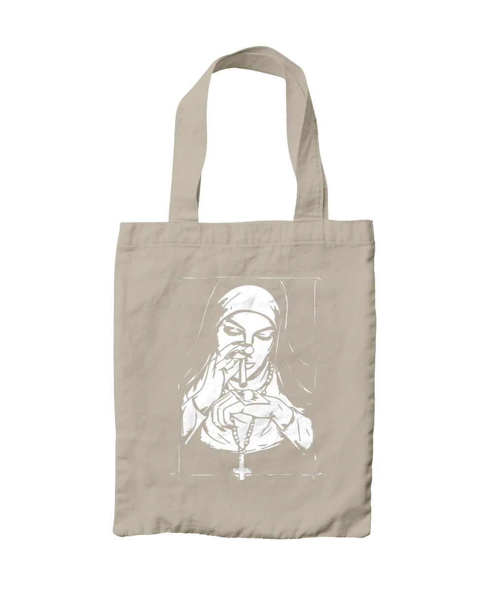 The nun sniffs the powder