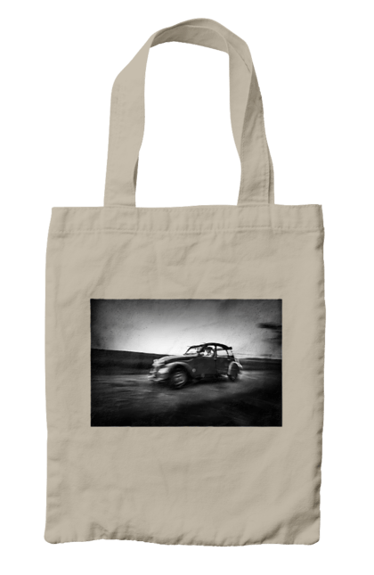 Сумка з принтом "Ретро машина чб". Авто, ретро, ретро машина, чорно біла машина. 2070702