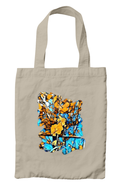 Сумка з принтом "Жовті квіти на синьому фоні". Арт, жовтий та синій, жовті квіти, жовто-синій, квіти, малюнок, природа, синій та жовтий, синьо-жовтий. 2070702