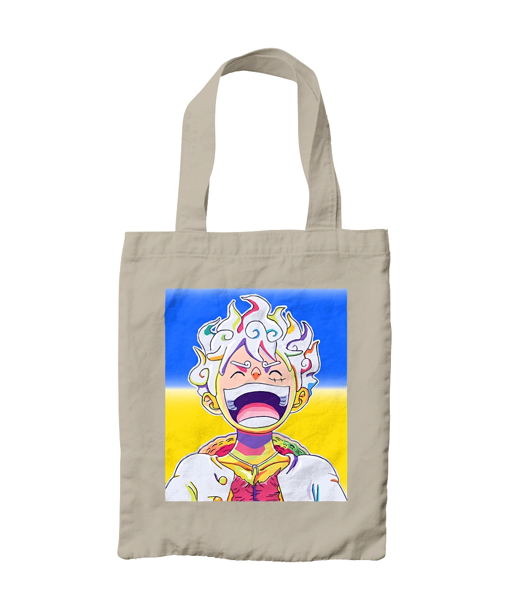 Monkey D Luffy laughing on a yellow blue background