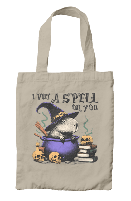 Bag with prints Capybara Halloween. Animal, capybara, ghost, halloween, holiday, moon, pumpkin, rodent, witch. 2070702