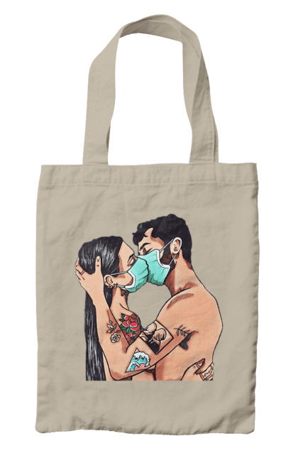 Сумка с принтом Коронавирусная Любовь. Карантин, коронавирус, любовь, маска, поцелуй. 2070702