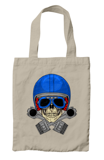Сумка з принтом "череп мотолюбитель". Байкер, окуляри, череп, шолом. 2070702