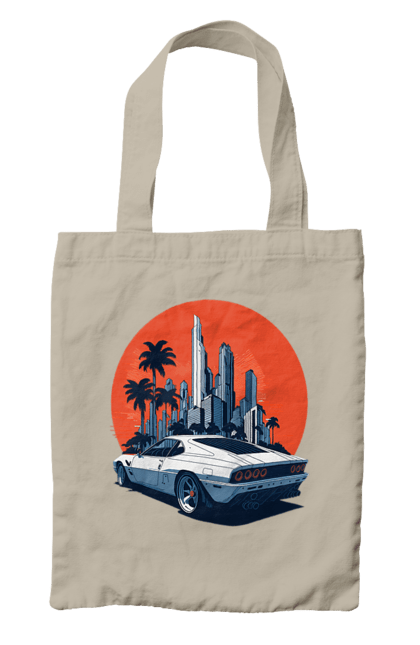 Сумка з принтом "Авто". Гонка, захід сонця, спортивний автомобіль, швидкість. 2070702