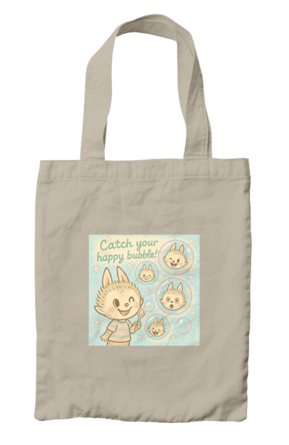 Сумка з принтом "Лабубу". Бульбашки, грайливо, каваї, казково, лабубу, милаілюстрація, ніжнікольори, пастельнамистецтво, щасливі бульбашки. 2070702