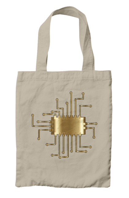 Сумка з принтом "Золотий Чіп". Айті, айтішник, гик, золотий, золото, інженер, кібернетика, код, комп, комп’ютерник, кристал, мікросхема, програміст, професія, розробник, чіп. 2070702