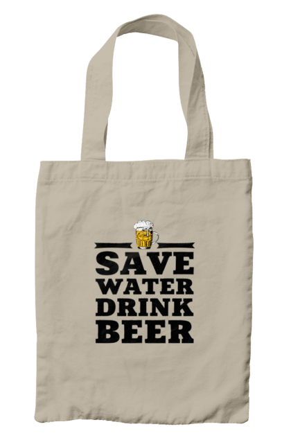 Сумка с принтом Береги воду, пей пиво (черная). 18+, алкоголь, бар, мужчинам, пиво, приколы, текст, юмор. 2070702